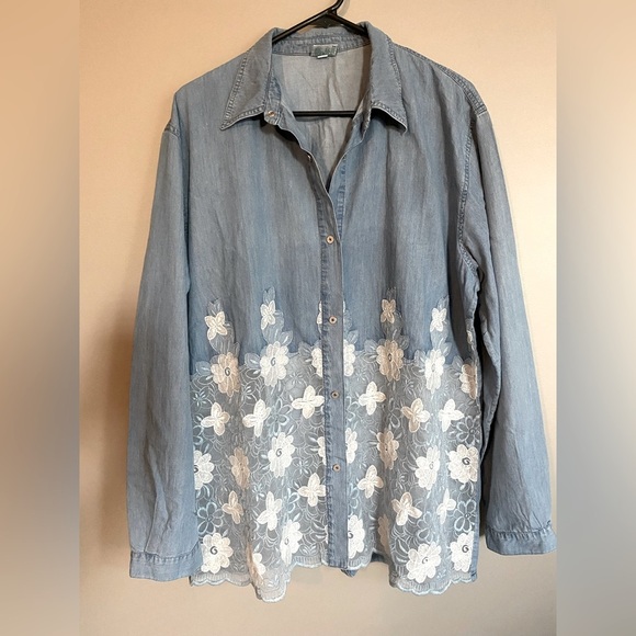 Bianca Maria Caselli Shirt Blouse Floral Lace Size XXL - Picture 1 of 9